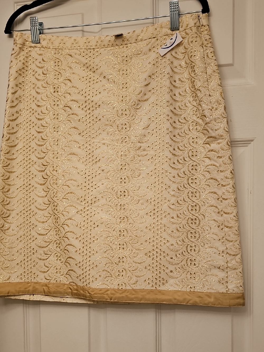 Banana Republic Cream Lace A-Line Skirt with Gold Accents
